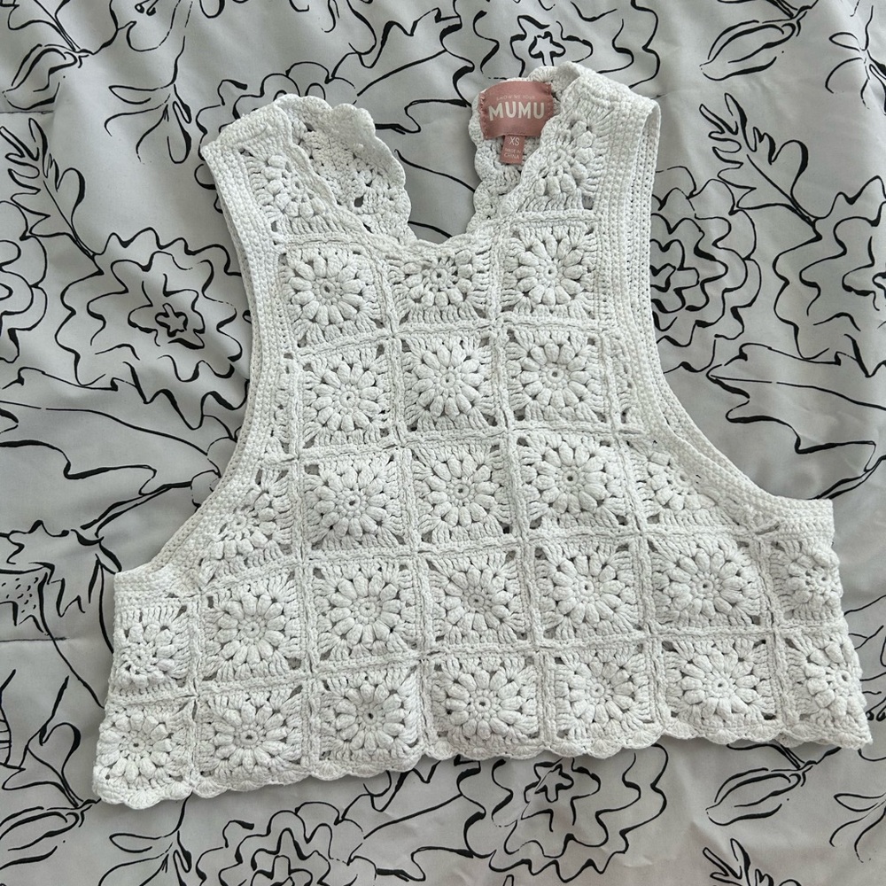 Show Me Your MuMu White Crochet Crop Top, size XS